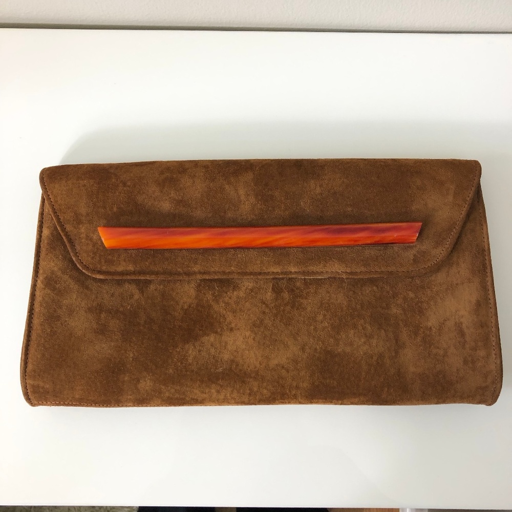 ⛔️SOLD⛔️Vintage Brown Faux Suede Clutch Purse - Picture 4 of 8